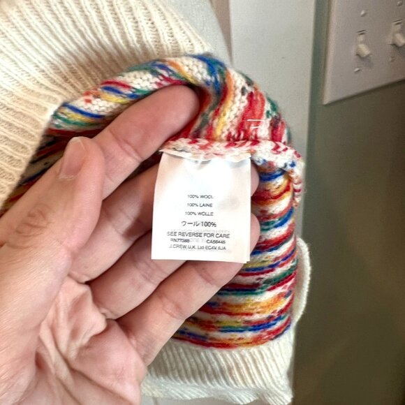 J. Crew Rainbow Fair Isle 100% Wool Crew Neck Chunky Long Sleeve Sweater S NWT - Picture 5 of 7